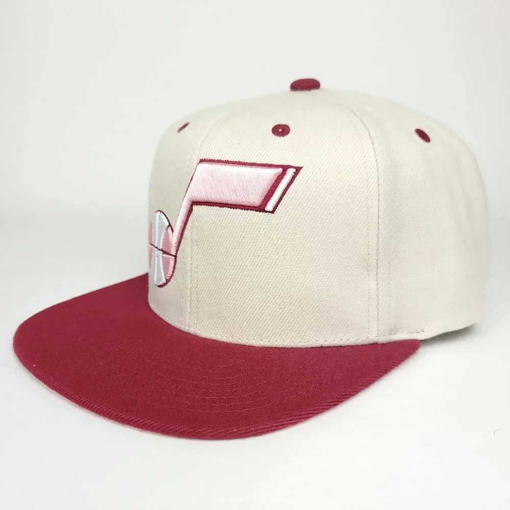 Utah Jazz Mitchell & Ness‎ NBA Snapback Hat 3D Logo Cream Maroon Pink NWT